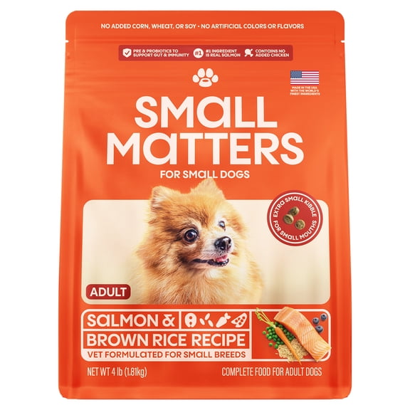 Small Matters Adult Dog Food for Small Dogs, Salmon & Brown Rice Recipe, 4lb bag