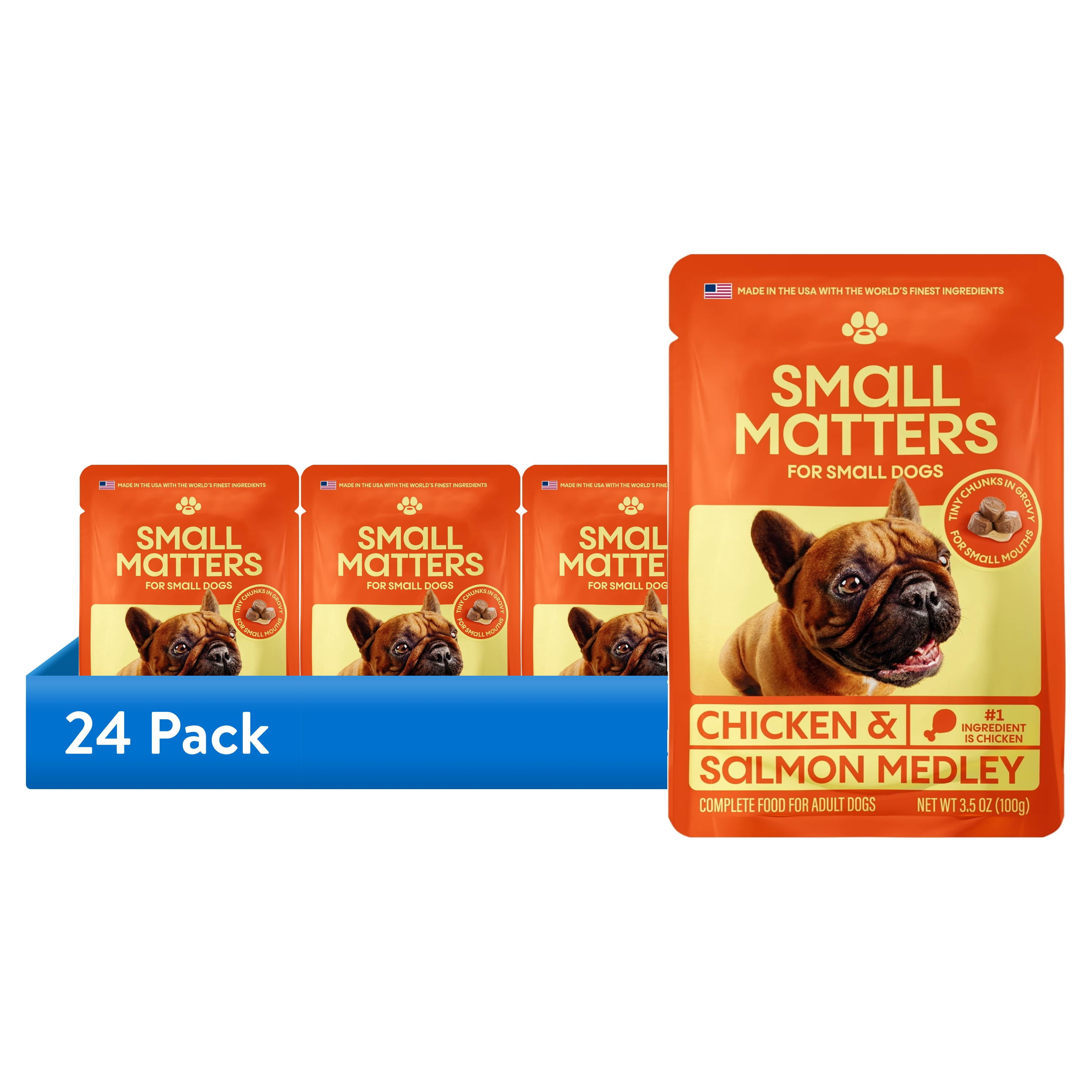 (24 pack) Small Matters Adult Dog Food for Small Dogs, Chicken & Salmon Medley Chunks in Gravy, 3.5oz Pouch