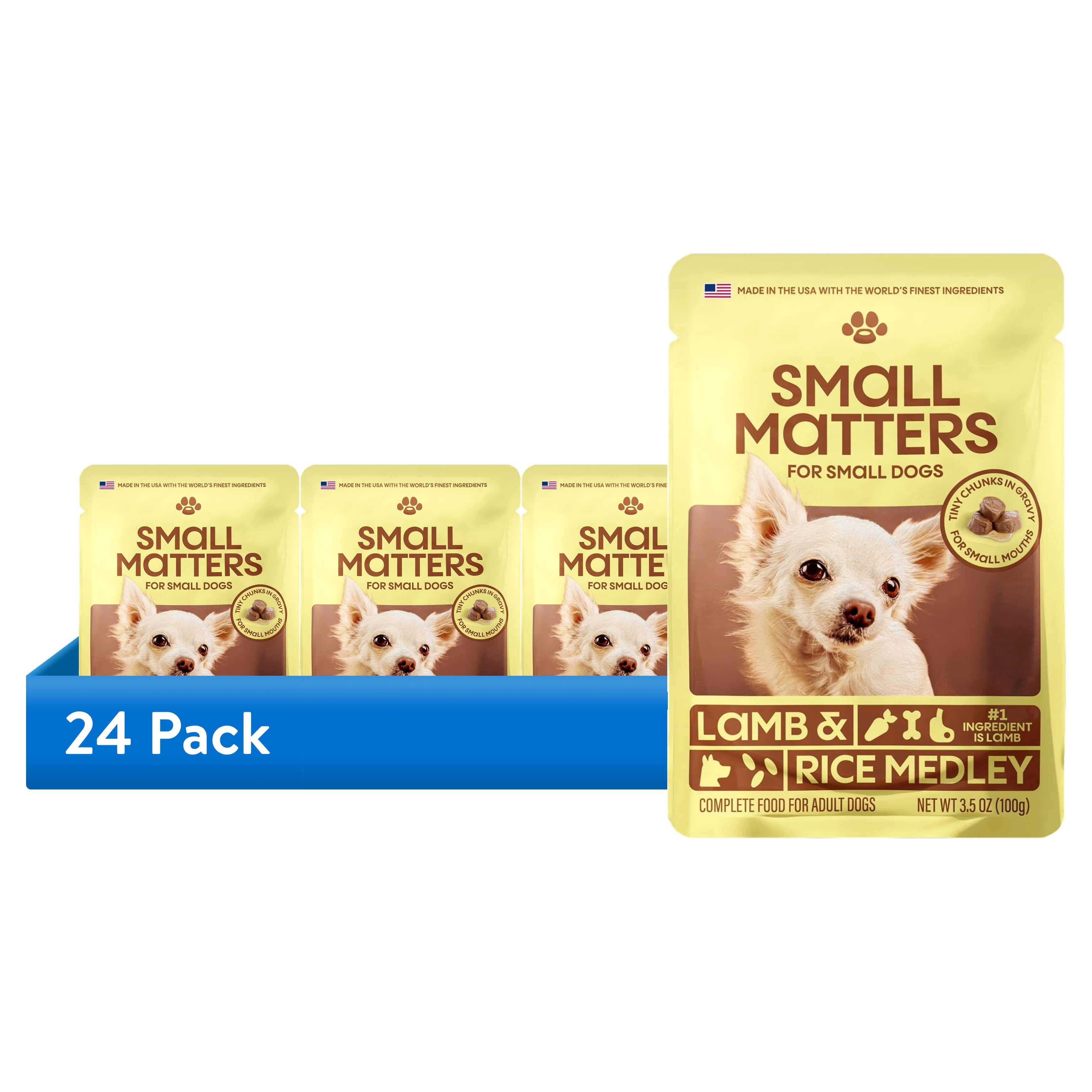 (24 pack) Small Matters Adult Dog Food for Small Dogs, Lamb & Rice Medley Chunks in Gravy, 3.5oz Pouch