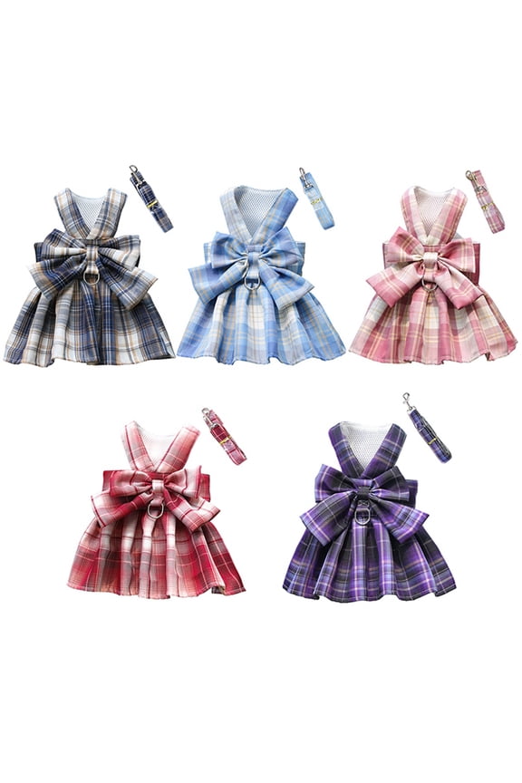 Small Medium Dog Skirt Harness Leash Set for Kitten Cat Costume Puppy Outfit Bunny Dog Party Dress
