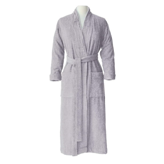 Small / Medium Gray Women's 100% Turkish Cotton Terry Cloth Pleated Bathrobe by Pure Fiber