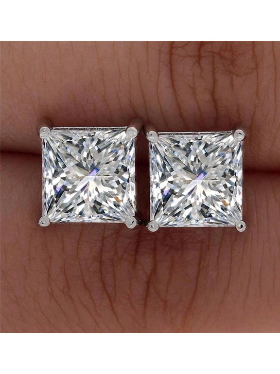 Small Men's Women's Princess Cut Square Solitaire Cz Screw Back Stud Earrings