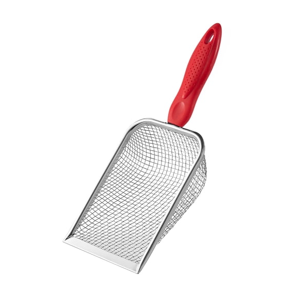 Small Mesh Stainless Steel Cat Litter Scoop Fine Mesh Metal Reptile Litter Cleaner Scooper Non-Stick Coated Metal Litter Scoop Fine Sand Litter Scooper Red