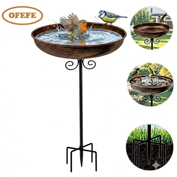 Small Metal Bird Bath for Outdoors,Bird Bath for Outside,10" Dia Bowl with Stake Birdbaths Garden Yard Lawn Decor 0.4 Gallon