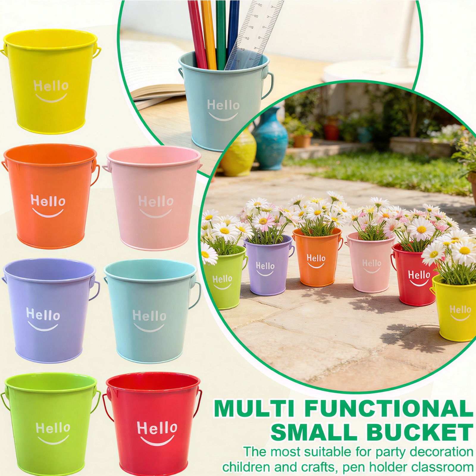 Small Metal Buckets with Handles - Rust Resistant Leak-Proof Mini Tin ...