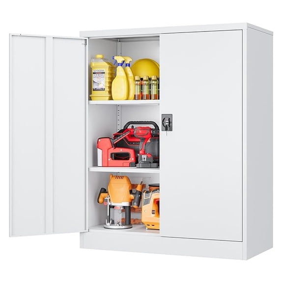 Small Metal Cabinet with Shelves,36 inch Garage Storage Cabinet with Lock,White Metal Storage Cabinets with Locking Doors,Lockable Office File Cabinets for Home,Office,Shop,Garage