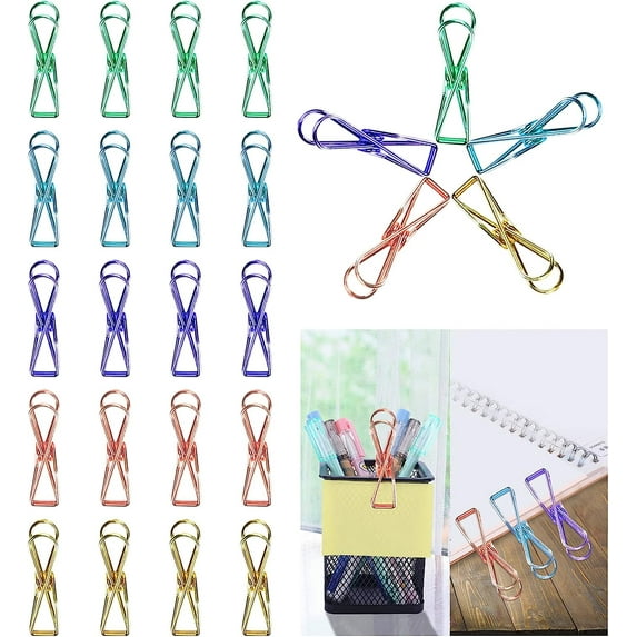 Small Metal Colored Paper Binder Clips, 20 Pack Assorted Colours Metal Foldback Clips For Food Packages, Mini Picture Clips For Home And Office Supplies