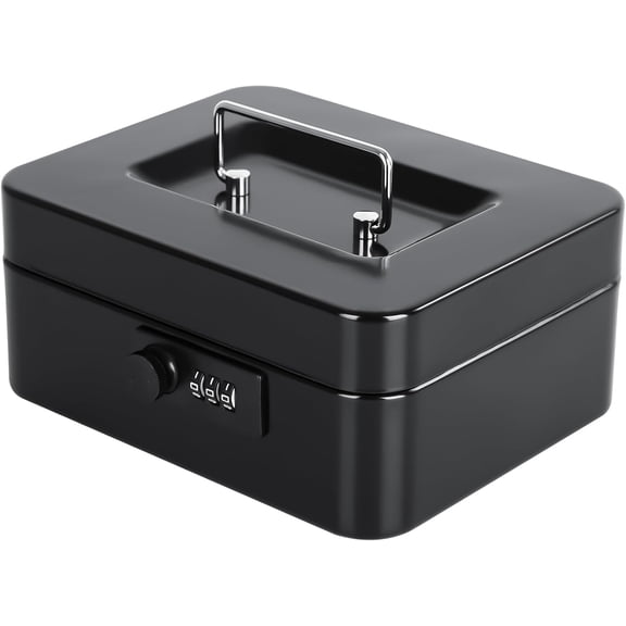 Small Metal Combination Lock Box for Cash and Medication, 7.87" | Keyless 3-Digit Lock, Removable Coin Tray, Safe for Bills and Small items, Ideal Gift Choice, 7.87 x 6.3 x 3.35 in, Black