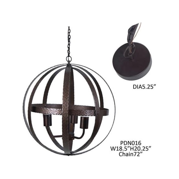 Small Metal Global Pendant With Bronze Finish, 18" x 18" x 72"