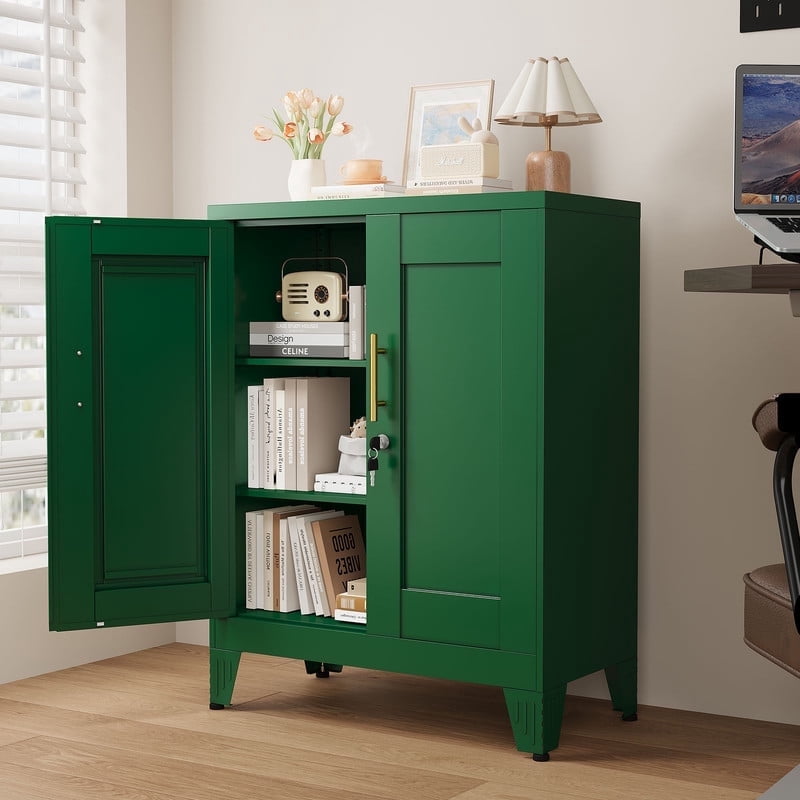 Erosoei Small Metal White Office Storage Cabinet with Shelves and Lock,Steel File Cabinet