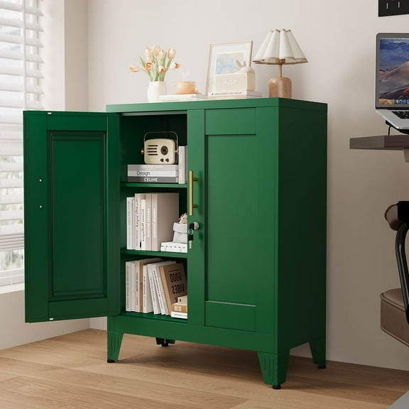 Erosoei Small Metal White Office Storage Cabinet with Shelves and Lock,Steel File Cabinet