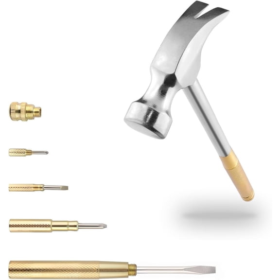 Small Metal Hammer 6 in 1 with Slotted/Flat Phillips Claw Hammer Manual, Portable Multifunction Tool Hammer ( )