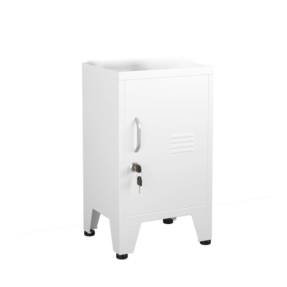 Small Metal Locker Storage Cabinet with Lock, Lockable Steel Cabinet for Employees, Adjustable Shelf and Feet for Home, Office, Gym, White