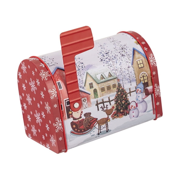 Small Metal Mailbox Shaped Candy Box Tinplate Christmas Treat and Snacks Container Metal Cookie Tin Home Decoration