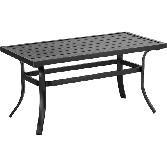 Small Metal Outdoor Coffee Side Table, Steel Coffee Tables for Patio, Outside, Garden, Balcony, Backyard and Living Room, Rectangle, Black