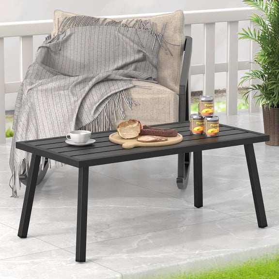Small Metal Outdoor Coffee Side Table for , Rectangle Black