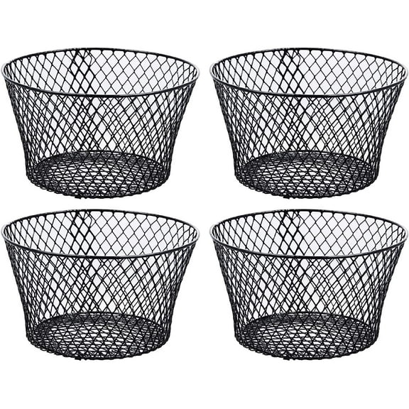 Small Metal Rectangular, Oval and Round Wire Baskets with Handles, Black and White, 4-ct Sets (Round Black Without Handles)