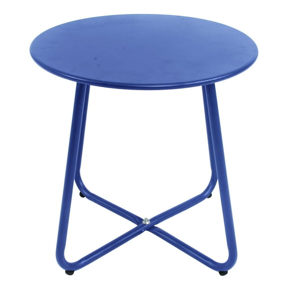 Small Metal Side Table 18" - Heavy Duty End Table with Non-Slip Top, Wobble-Free Patio Accent Table for Outdoor/Indoor Use, Space-Saving Side Table - Blue