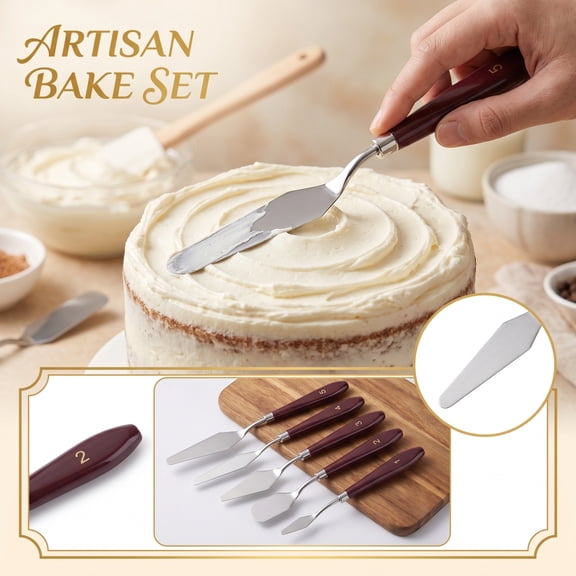 Small Metal Spatula 5 Piece Set with Assorted Spatula Shape Options, for Fine Detail Fondant Smoothing Chocolate Spreading and Icing Work, As Functional Art Supply Set for Crafts