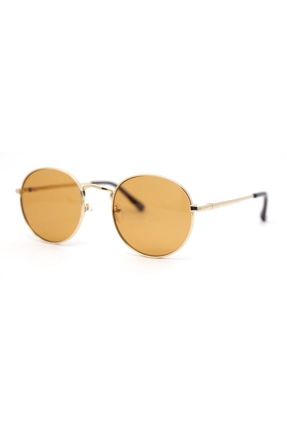 Small Micro Round Metal Rim Retro Dad Fashion Sunglasses Gold - Brown