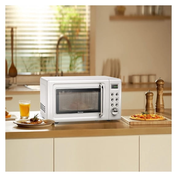 Small Microwave, 0.7Cu.ft 700 Watt Countertop Microwave with 5 Micro Power Defrost & Auto Cooking Function, Stainless Steel Interior, LED Display, Microwave for Kitchen, RV, Dorm (White)