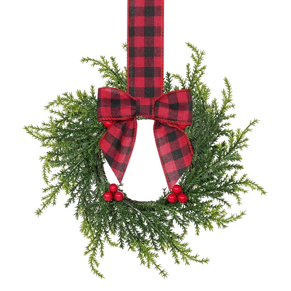 Small Mini Christmas Wreaths,Mini Cabinet Wreaths with Ribbon Bows Red Berry,Mini Christmas Cypress Wreaths,Artificial Small Kitchen Wreath for Window Front Door Farmhouse Wall Xmas Decorations
