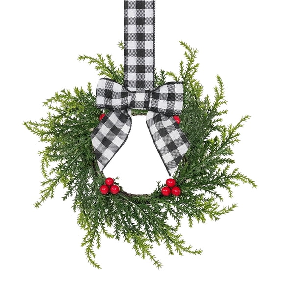 Small Mini Christmas Wreaths,Mini Cabinet Wreaths with Ribbon Bows Red Berry,Mini Christmas Cypress Wreaths,Artificial Small Kitchen Wreath for Window Front Door Farmhouse Wall Xmas Decorations