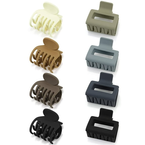 Small Mini Claw Hair Clips: 8Pcs Cute Square and Double Row Matte Neutral Clips for Thin, Thick, Fine Hair Accessories