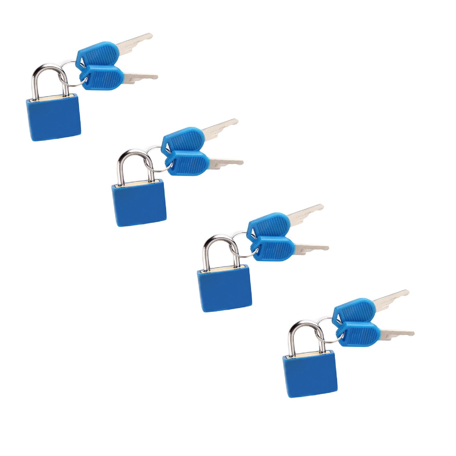 Small Mini Steel Padlock with Plastic Cover, 22Mm for Travel Suitcase Diary, 4 Locks with 8 Keys - Blue
