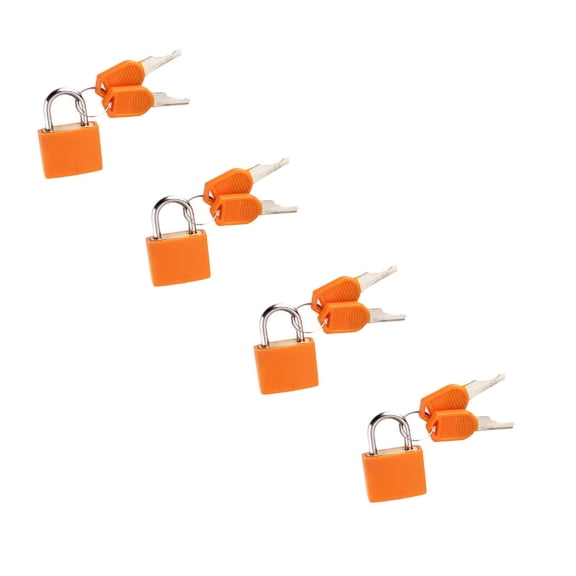 Small Mini Steel Padlock with Plastic Cover, 22Mm for Travel Suitcase Diary, 4 Locks with 8 Keys - Orange