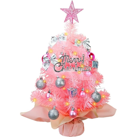 Small Mini Table top Christmas Tree with 50 LED Lights 24 Inch /2FT Little Prelit Christmas Tree Decorated Gift Boxes and Hanging Ornaments for DIY Christmas Decoration
