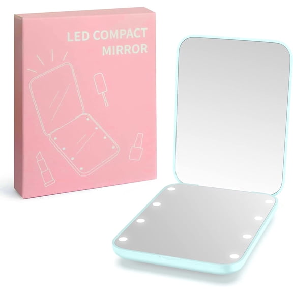 Wobane Pocket Mirror, 1X/3X Magnification LED Compact Travel Makeup Mirror with Light,Green