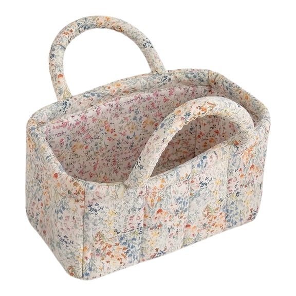 Small Mixed Flower Boho Fabric Storage Basket, Cute Collapsible Laundry Hamper, Large Capacity Foldable Storage Bucket for Desktop Nursery (Small Mixed Flower)
