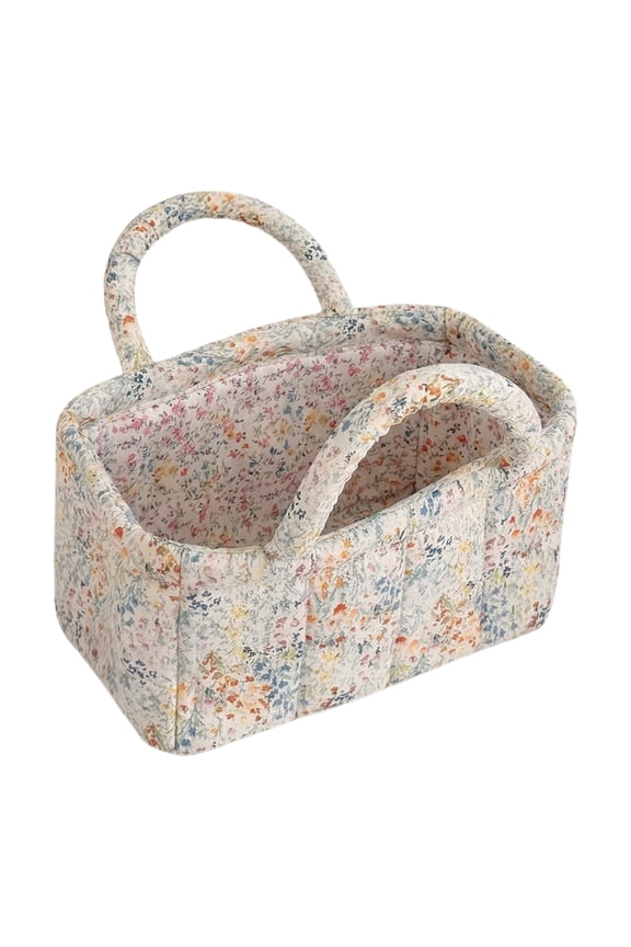 Small Mixed Flower Boho Fabric Storage Basket, Cute Collapsible Laundry Hamper, Large Capacity Foldable Storage Bucket for Desktop Nursery (Small Mixed Flower)