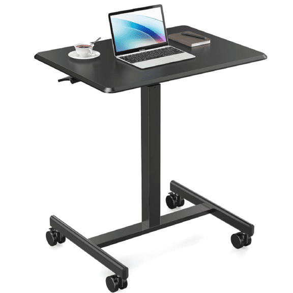 Small Mobile Rolling Standing Desk - Overbed Table, Teacher Podium with Wheels, Adjustable Work Table, Rolling Desk Laptop Computer Cart for Home, Office, Classroom, Black