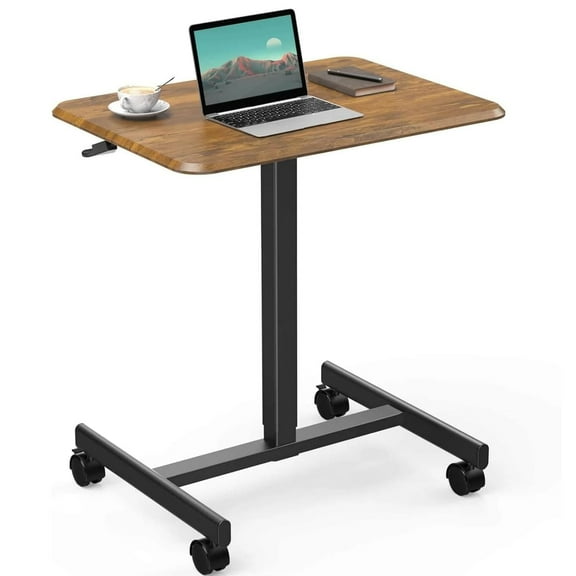 Small Mobile Standing Desk, Adjustable Rolling Laptop Table with Locking Wheels for Home Office, Rust Brown