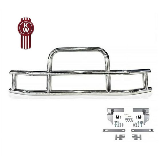 Small Model Deer Grille Guard Compatible for Kenworth T660 (2022) with Brackets - 84-2/5"x10"x25-1/2" Heavy Duty Polished Stainless Steel Grille Guard for Trucks
