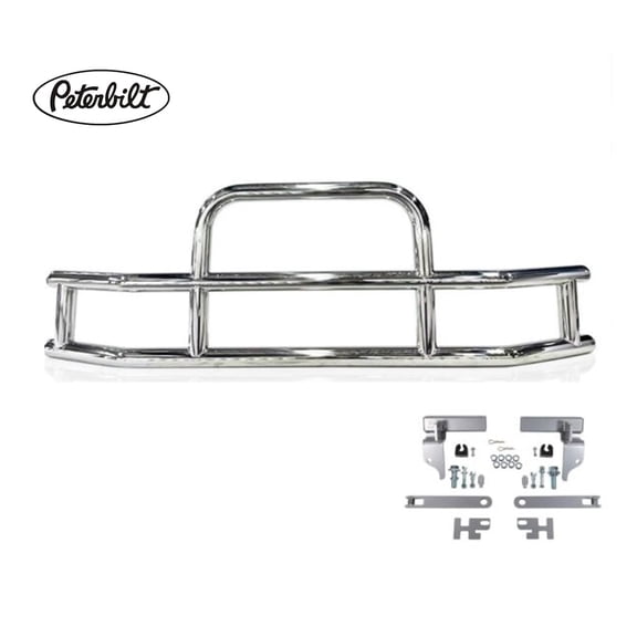 Small Model Deer Grille Guard Compatible for Peterbuilt (2022) with Brackets - 84-2/5"x10"x25-1/2" Heavy Duty Polished Stainless Steel Grille Guard for Trucks