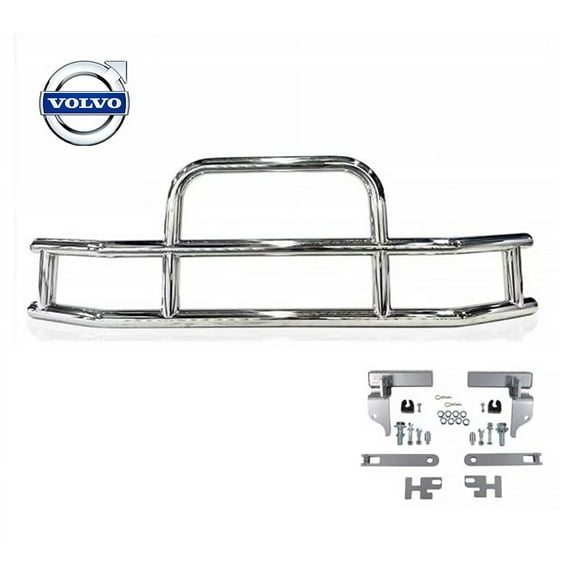 Small Model Deer Grille Guard Compatible for VOLVO VNL (2018-2022) with Brackets - 84-2/5"x10"x25-1/2" Heavy Duty Polished Stainless Steel Grille Guard for Trucks