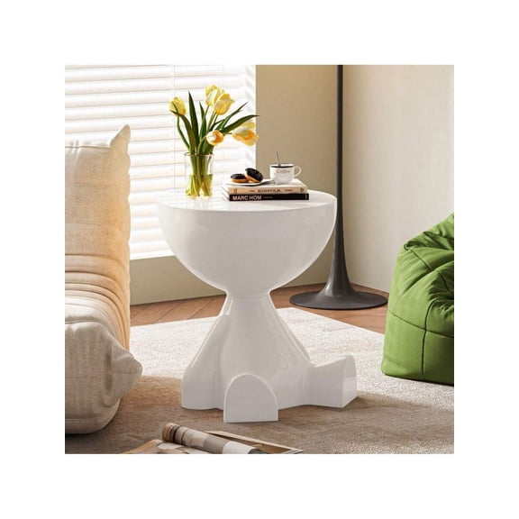 Small Modern Bowl-Shaped Side Table, Sculptural Round Storage Table With Display Top, Black (Black)