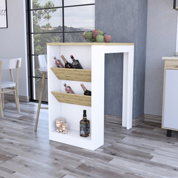 Small Modern Kitchen Island With 3 Shelf, White Wood Tone Shelf Island, Style For Spaces