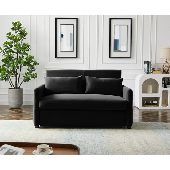 Small Modern Loveseat Folding Bed Chair for Living Room and Bedroom, Mid-Century Leisure 2-Seat Sofa Bed Couch Dutch Velvet Love Seat for Office Apartment Dorm, Studio and Small Space, Black