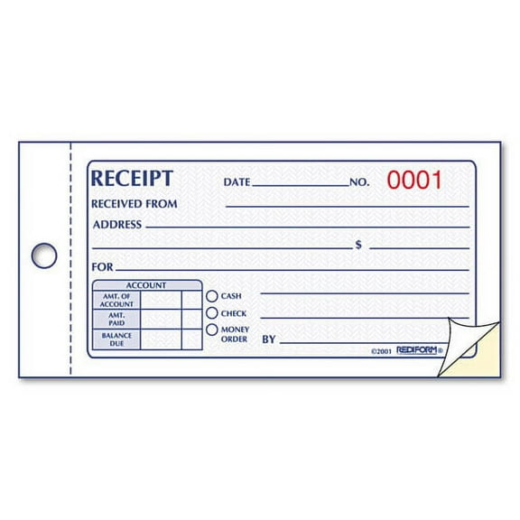 Small Money Receipt Book, Two-Part Carbonless, 5 x 2.75, 1/Page, 50 Forms | Bundle of 2 Each