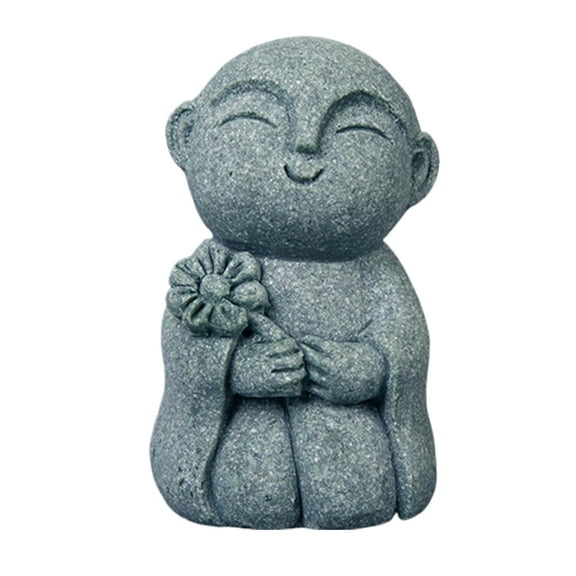 Small Monk Buddha Statue - Artistic Gray Sandstone Decor for Home, Office, Meditation Spaces