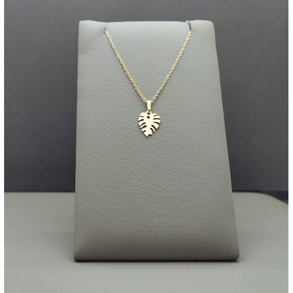 Small Monstera Pendant Necklace in 9K Solid Rose Gold, Tropical Leaf Charm, Exotic Necklace for Her, Thin Cable Chain Jewelry