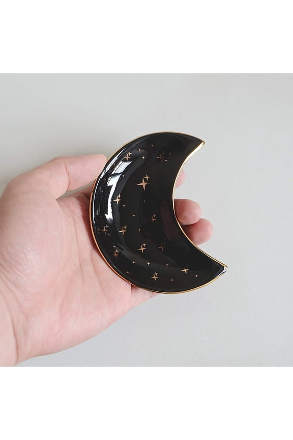 Small Moon Jewelry Dish Tray, Decorative Ceramic Trinket Dish, Modern Accent Tray for Vanity,
