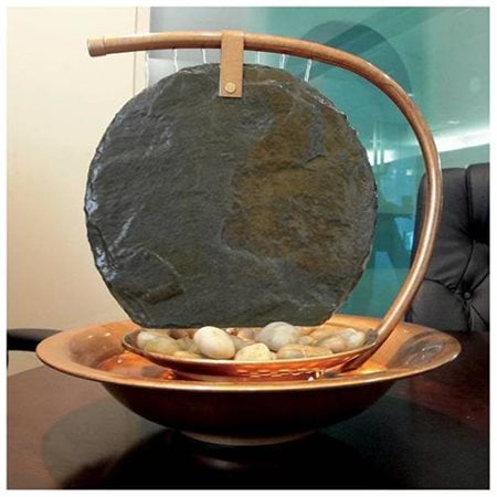 Small Moonshadow Tabletop Fountain, Dark Copper With Natural Slate
