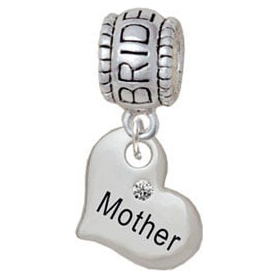 Small ''Mother'' Heart with Clear Crystal - Bride Charm Bead