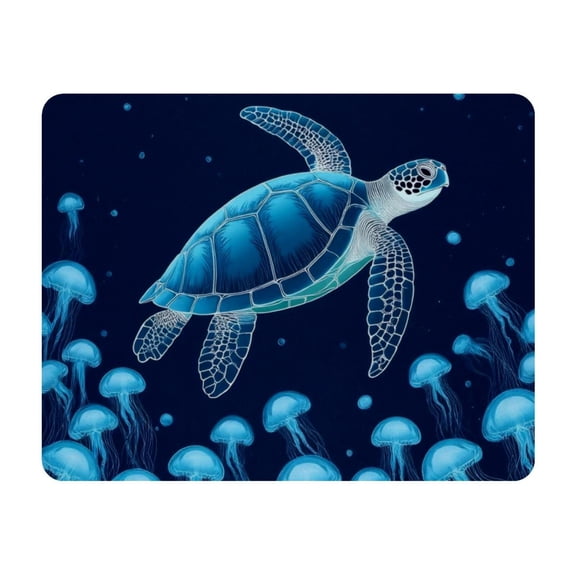 Small Mouse Pad Desk Pad, Office Mouse Mat Non-Slip Rubber Base, Mousepad for Computer Laptop 28x22cm,Blue Jellyfish Turtle