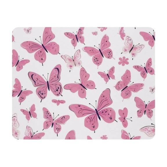 Small Mouse Pad Desk Pad, Office Mouse Mat Non-Slip Rubber Base, Mousepad for Computer Laptop 28x22cm,Butterflies Pink